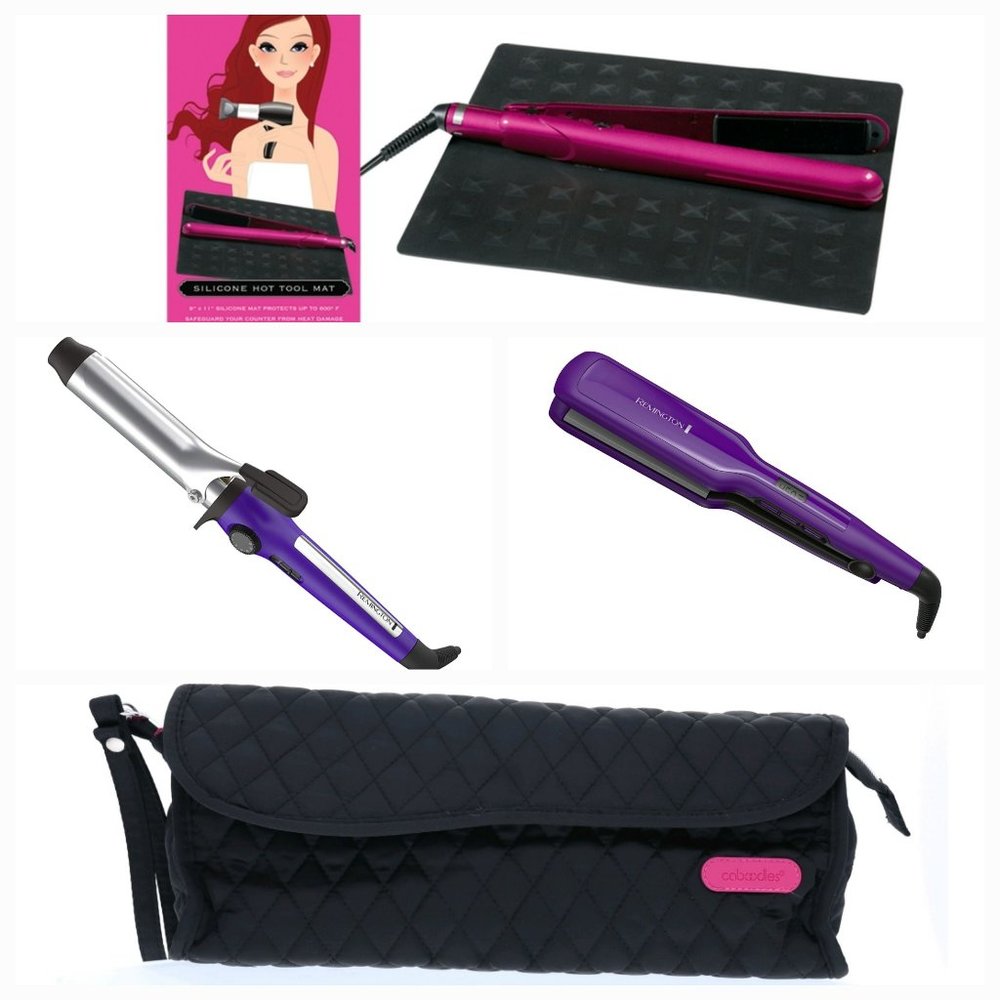 Remington Hot Styling Tools Bundle Flat Iron, Curling Iron, Mat, Tool Clutch